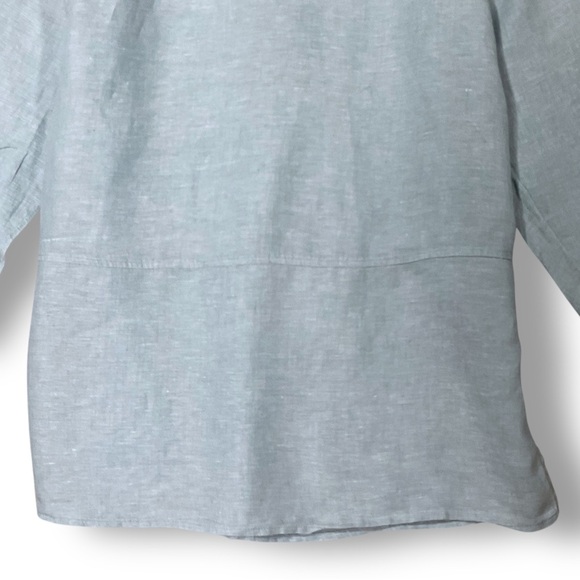 Tahari Linen Tunic Blouse Sz M Button Down Lagenlook Coastal Blue - Picture 7 of 9